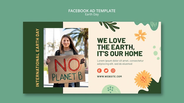 Free PSD flat design earth day facebook template