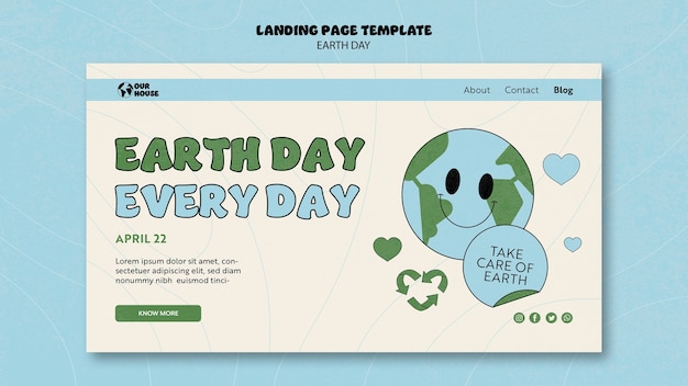 Free PSD flat design earth day landing page