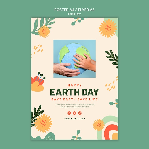 Free PSD flat design earth day poster template