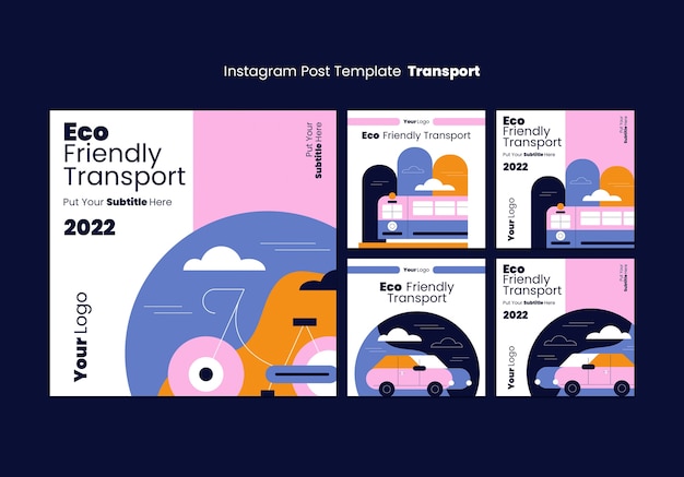 Free PSD flat design eco transport instagram posts