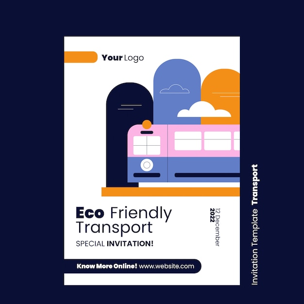 Free PSD flat design eco transport invitation