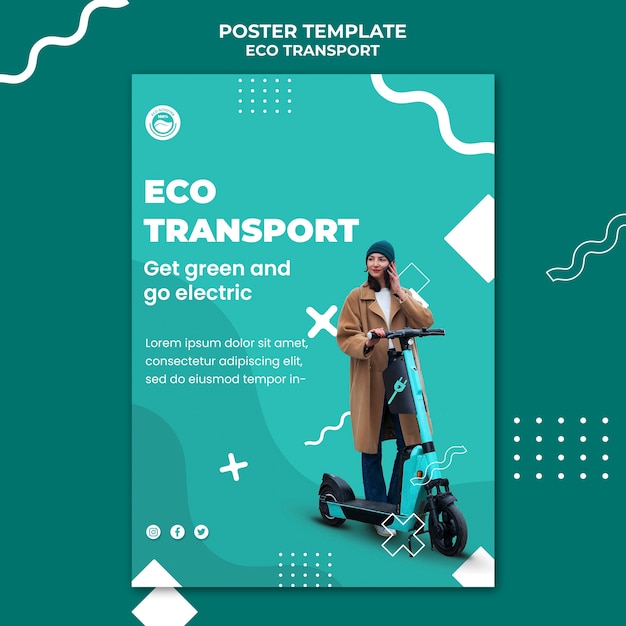 Flat design eco transport poster template