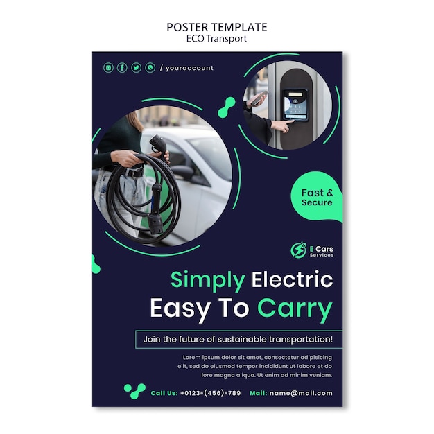 Free PSD flat design eco transport poster template