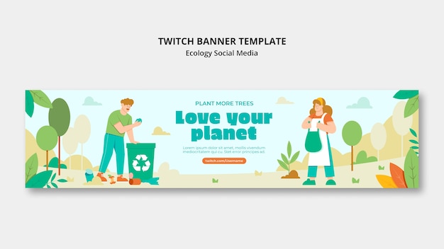 Free PSD flat design ecology concept twitch banner