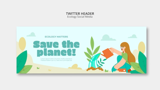 Free PSD flat design ecology concept twitter header