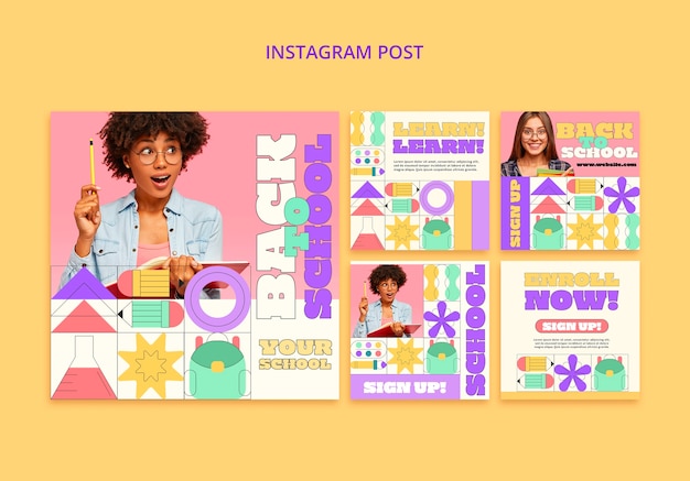 Free PSD flat design education concept instagram posts