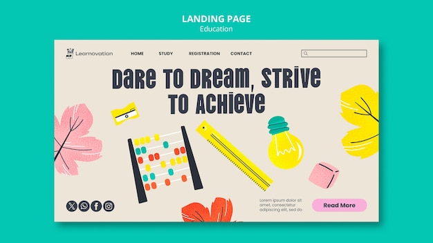 Free PSD flat design education concept landing page