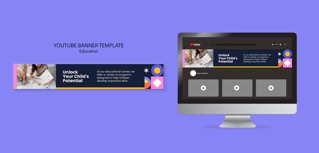 Free PSD flat design education concept youtube banner