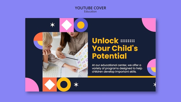 Free PSD flat design education concept youtube cover