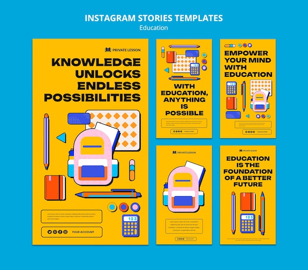 Free PSD flat design education instagram stories