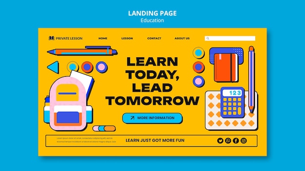 Free PSD flat design education landing page