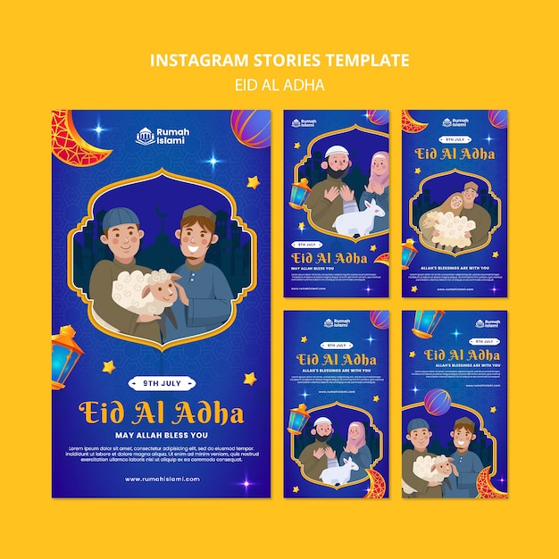 Flat design eid al-adha instagram posts template