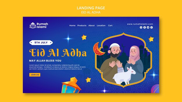 Flat design eid al-adha landing page template