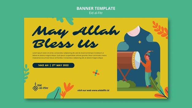 Flat design eid al fitr banner template