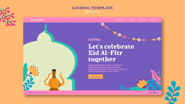 Free PSD flat design eid al fitr landing page template