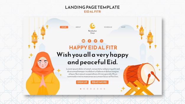 Free PSD flat design eid al fitr landing page template