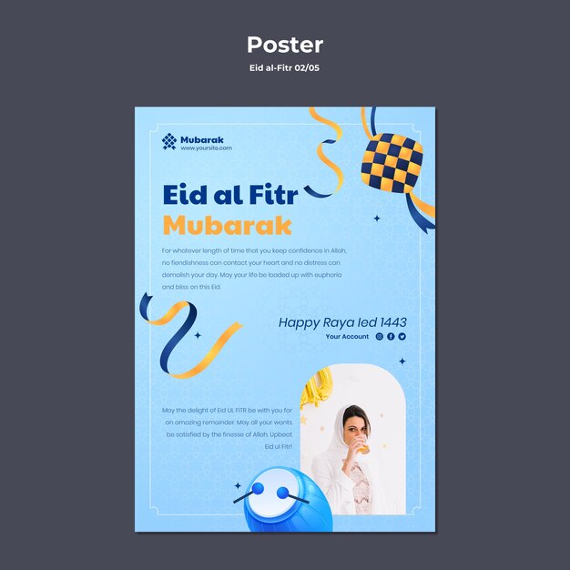 Flat design eid al fitr poster template