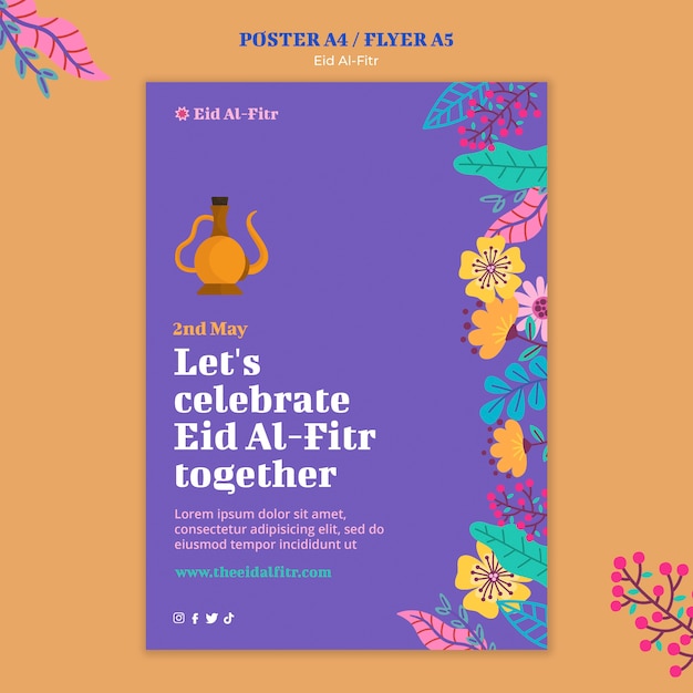 Free PSD flat design eid al fitr poster template