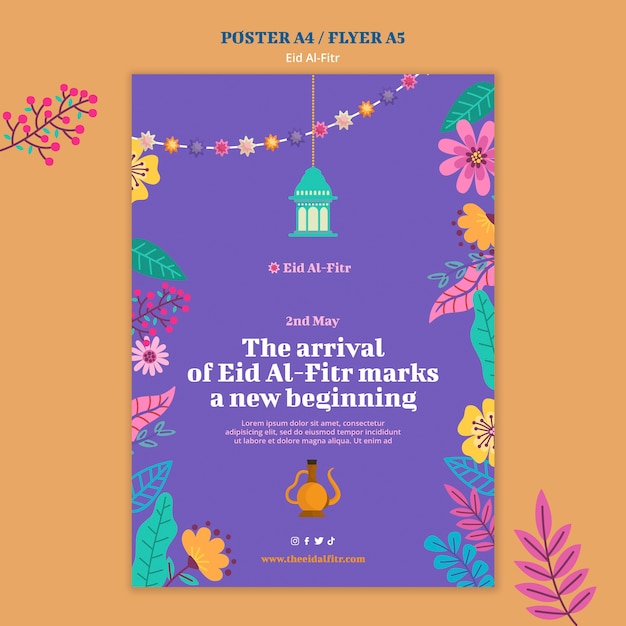 Free PSD flat design eid al fitr poster template