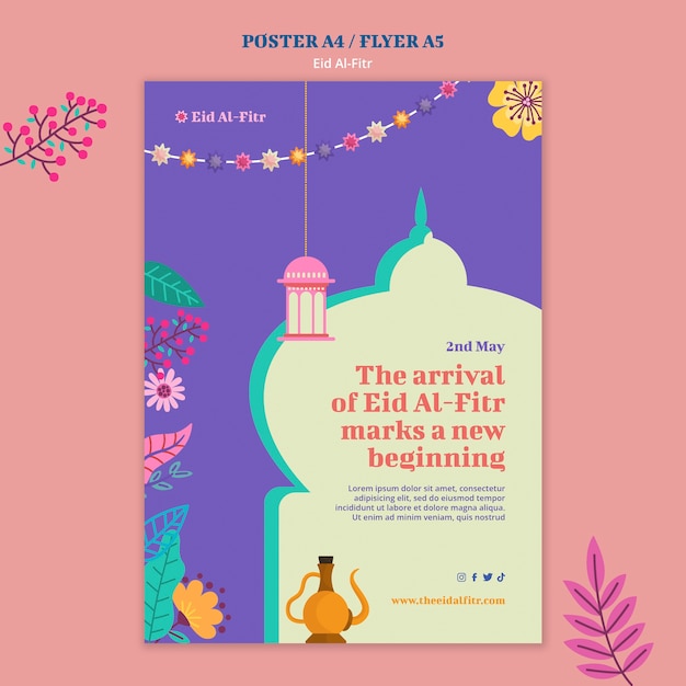 Flat design eid al fitr poster template