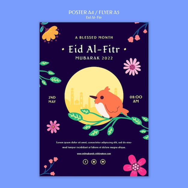 Flat design eid al fitr poster template