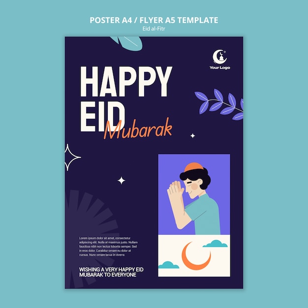 Free PSD flat design eid al fitr poster template