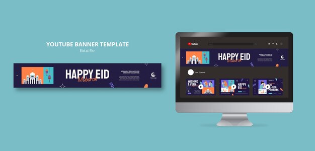 Flat design eid al fitr youtube banner template