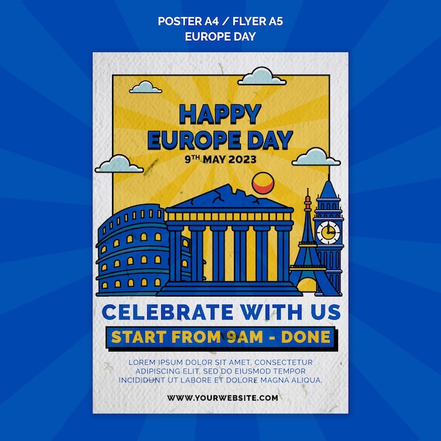 Free PSD flat design europe day template