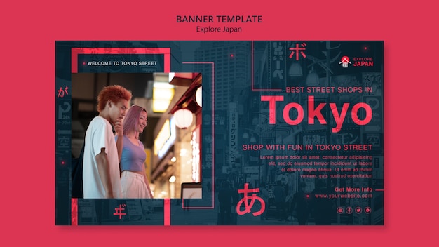 Free PSD flat design explore japan template