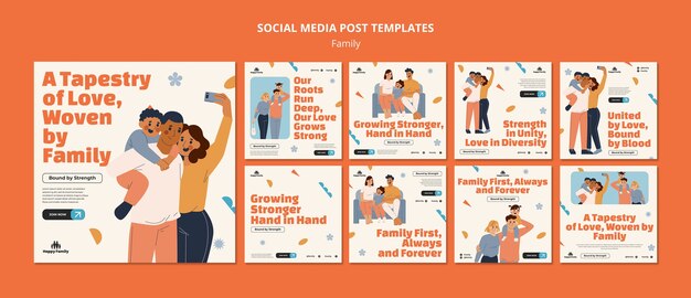 Flat design family celebration  instagram posts