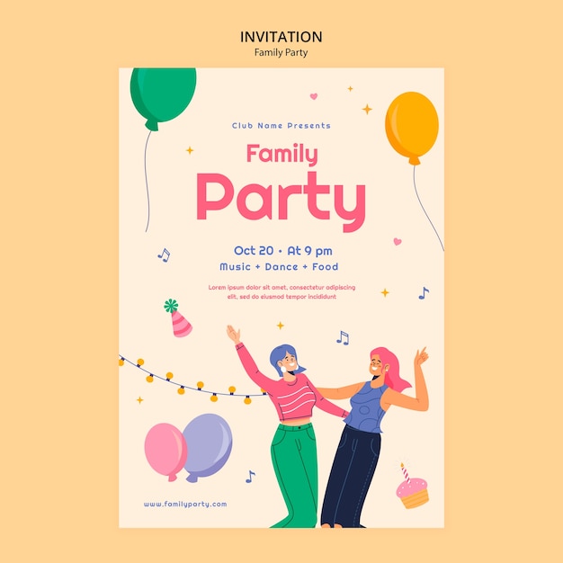 Free PSD flat design family party template