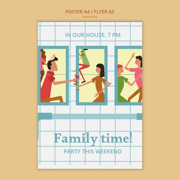 Free PSD flat design family party template