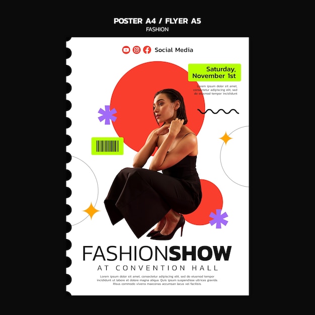 Free PSD flat design fashion trends poster template