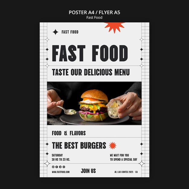 Free PSD flat design fast food poster template