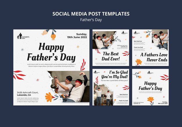 Flat design father's day instagram post design template