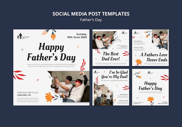 Flat design father's day instagram post design template