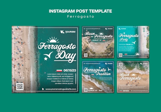 Free PSD flat design ferragosto celebration instagram posts