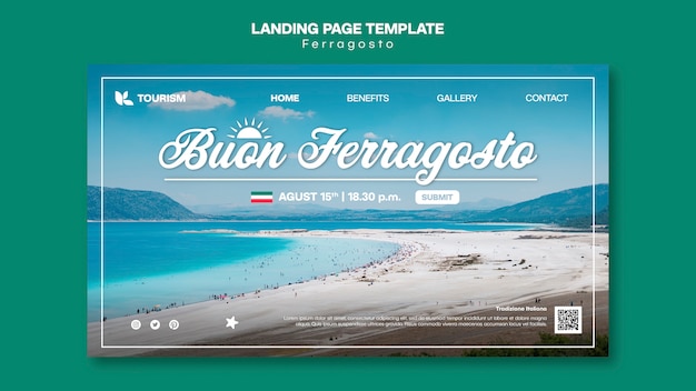 Free PSD flat design ferragosto celebration landing page