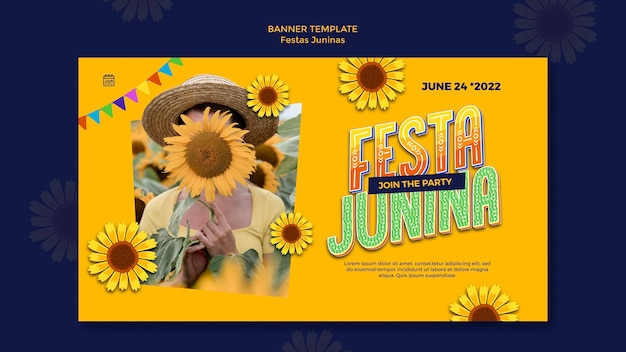 Free PSD flat design festas juninas banner template