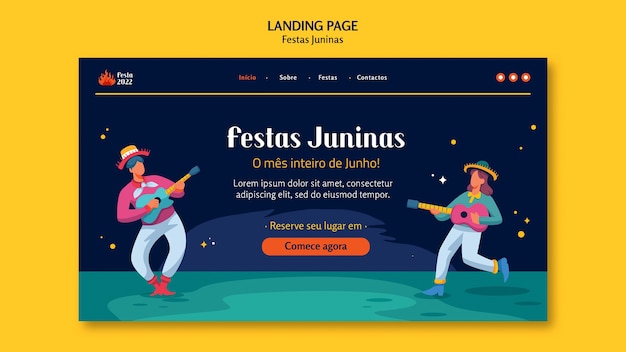 Flat design festas juninas landing page template