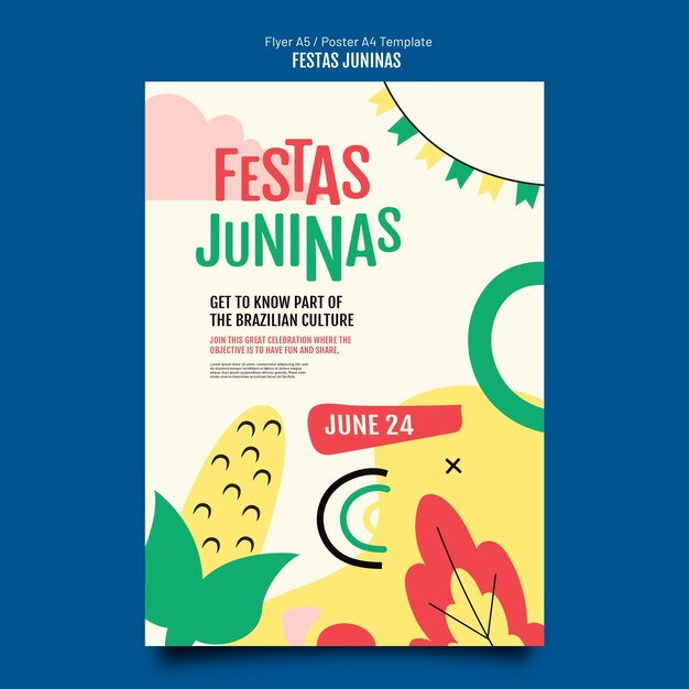 Flat design festas juninas poster template