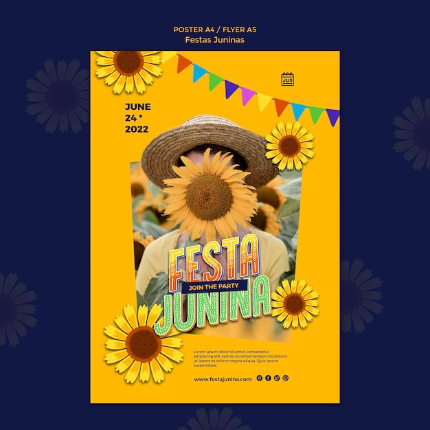 Free PSD flat design festas juninas poster template