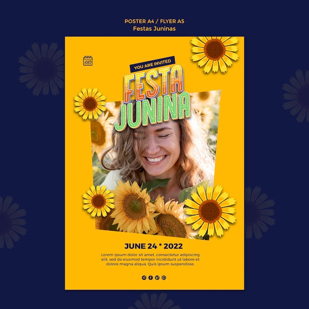 Free PSD flat design festas juninas poster template