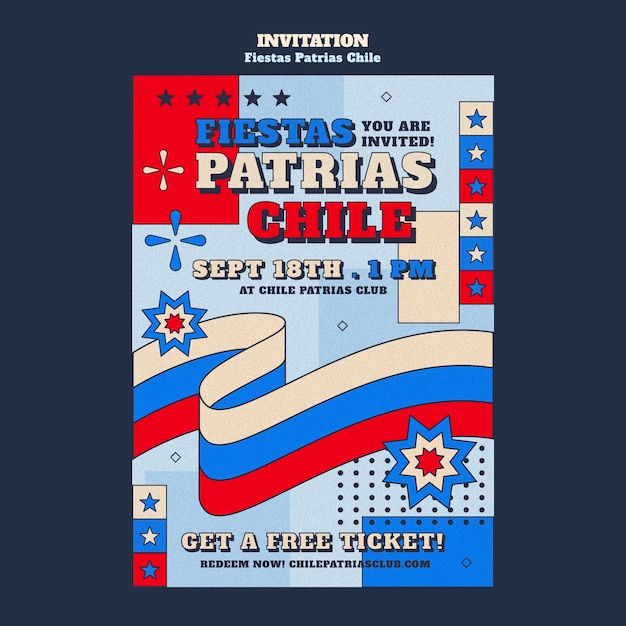 Free PSD flat design fiestas patrias chile invitation template