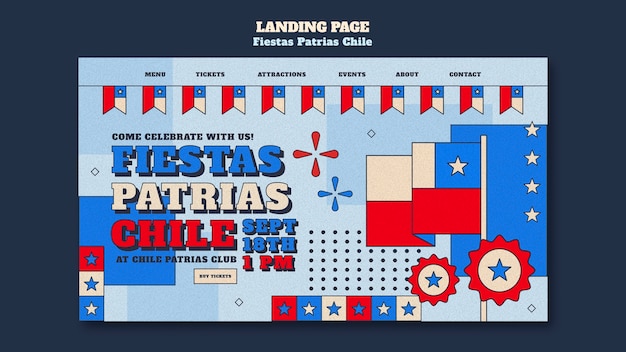 Free PSD flat design fiestas patrias chile landing page