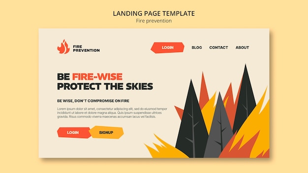 Free PSD flat design fire prevention landing page template