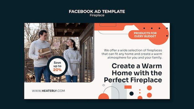 Flat design fireplace concept facebook template