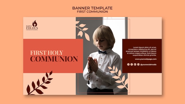 Free PSD flat design first communion banner template