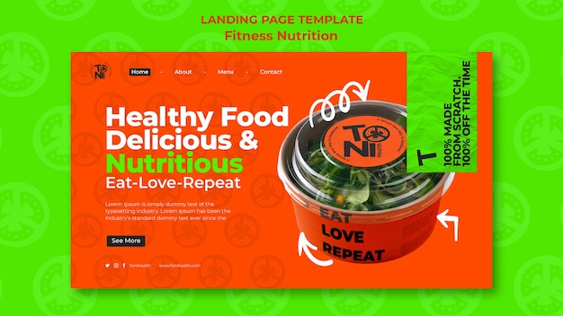 Free PSD flat design fitness nutrition landing page