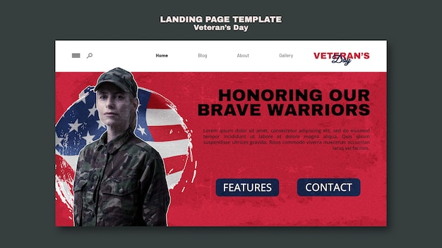 Free PSD flat design flveteran's day landing page